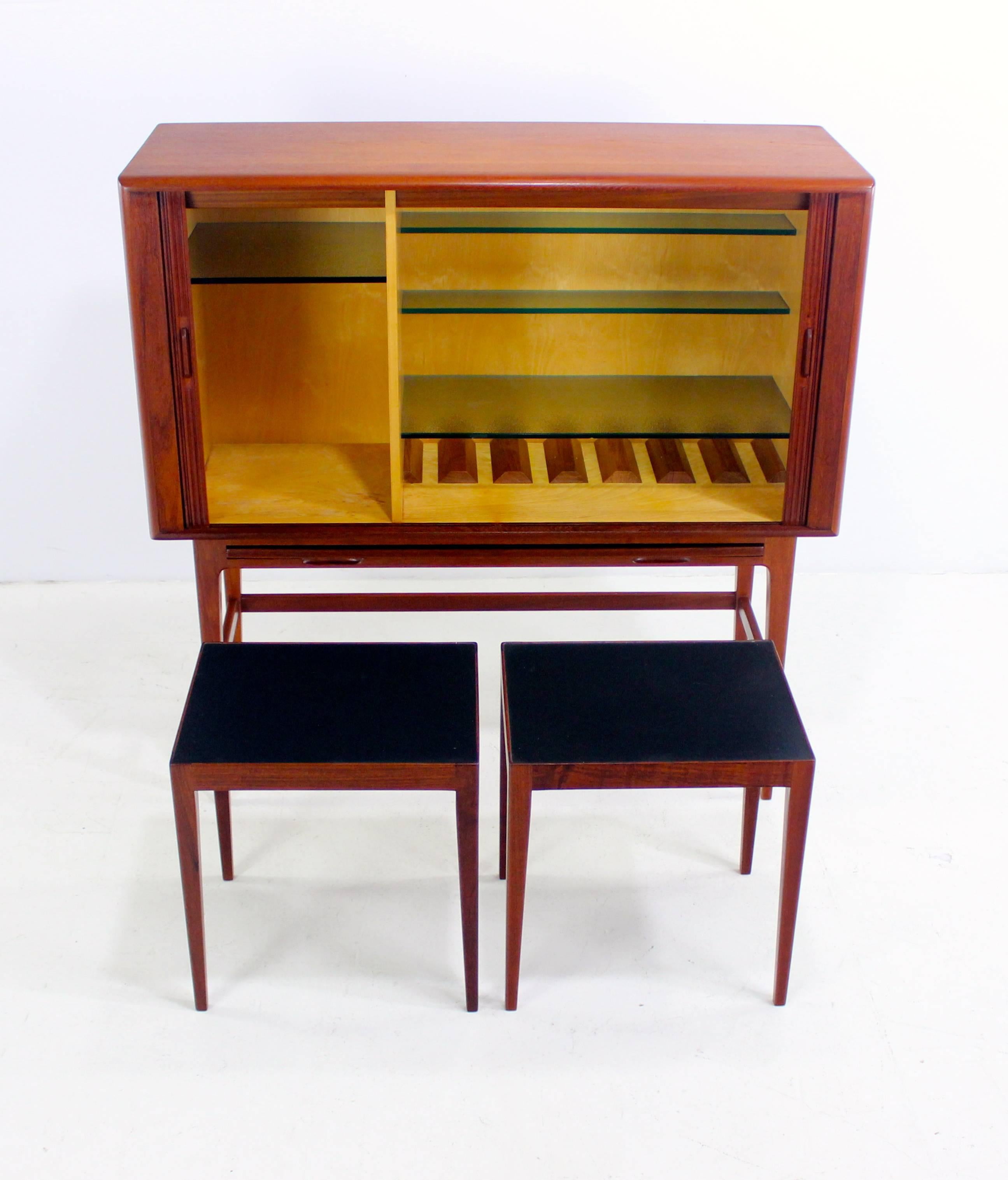 Exceptional Danish Modern Teak Bar Cabinet with Tambour Doors by Kurt Ostervig For Sale 2