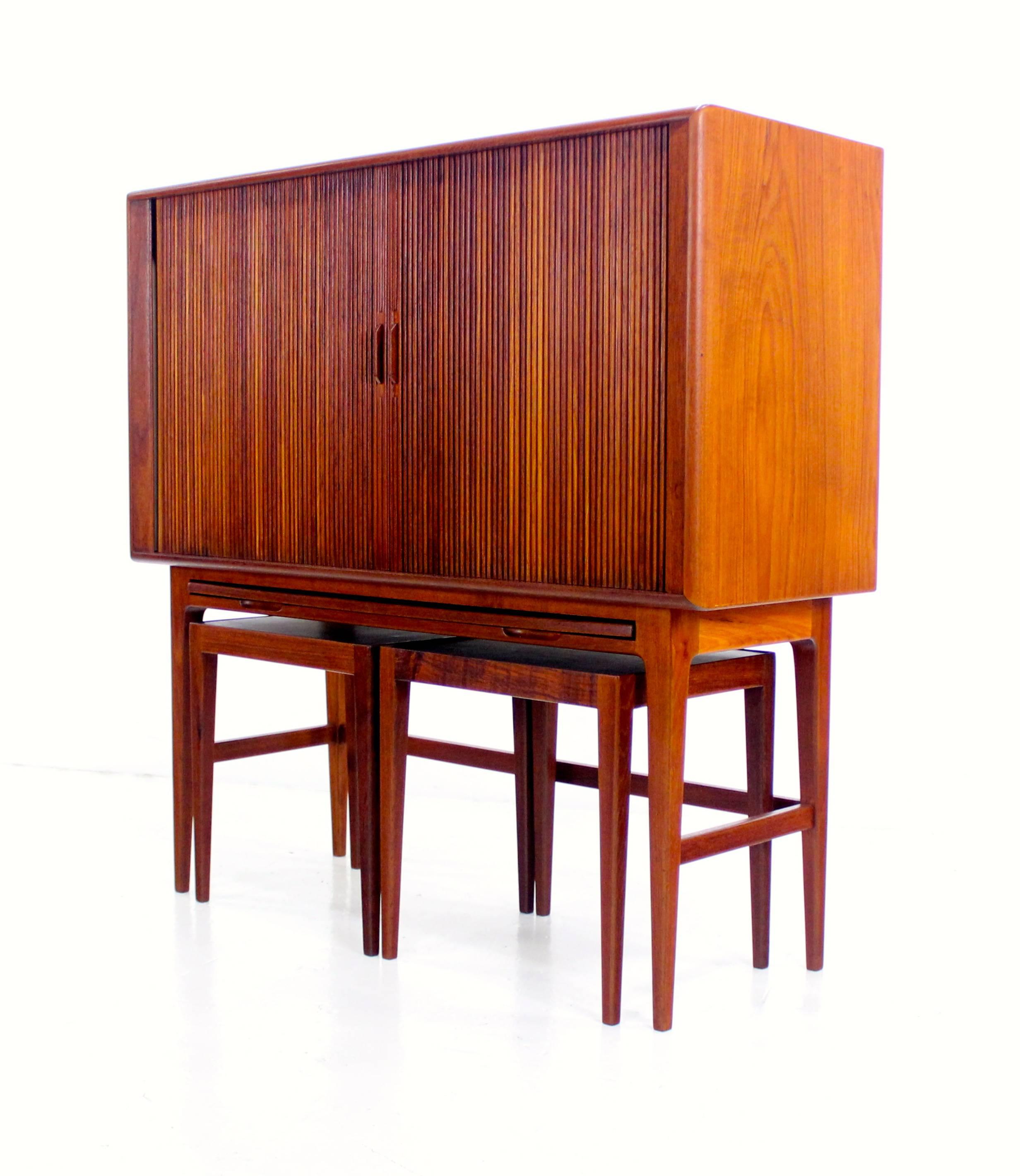Exceptional Danish Modern Teak Bar Cabinet with Tambour Doors by Kurt Ostervig For Sale 4