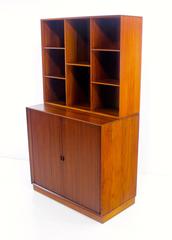 Danish Modern Solid Teak Cabinet with Tambour Doors Designed by Peter Hvidt