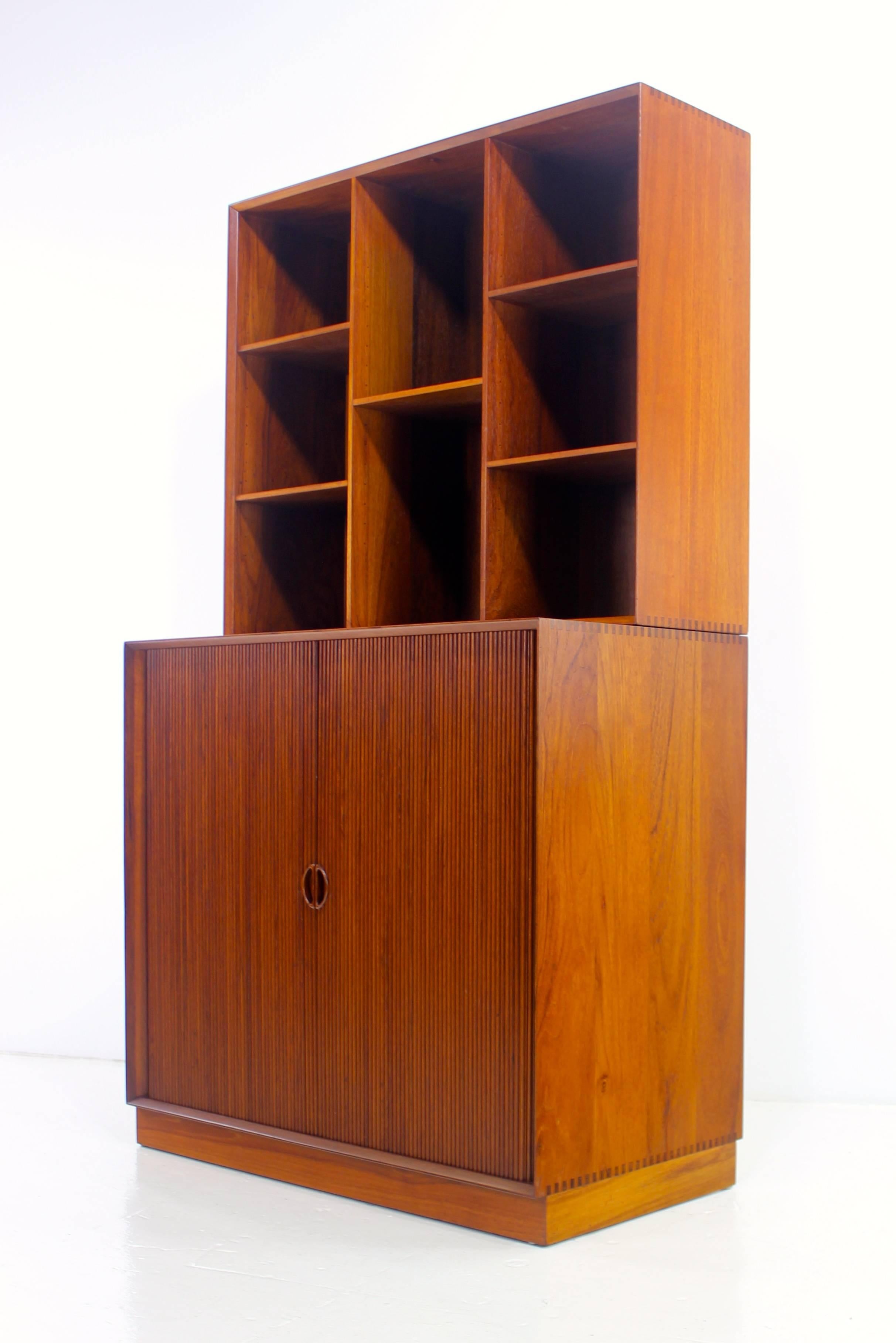 Scandinavian Modern Danish Modern Solid Teak Cabinet with Tambour Doors Designed by Peter Hvidt For Sale