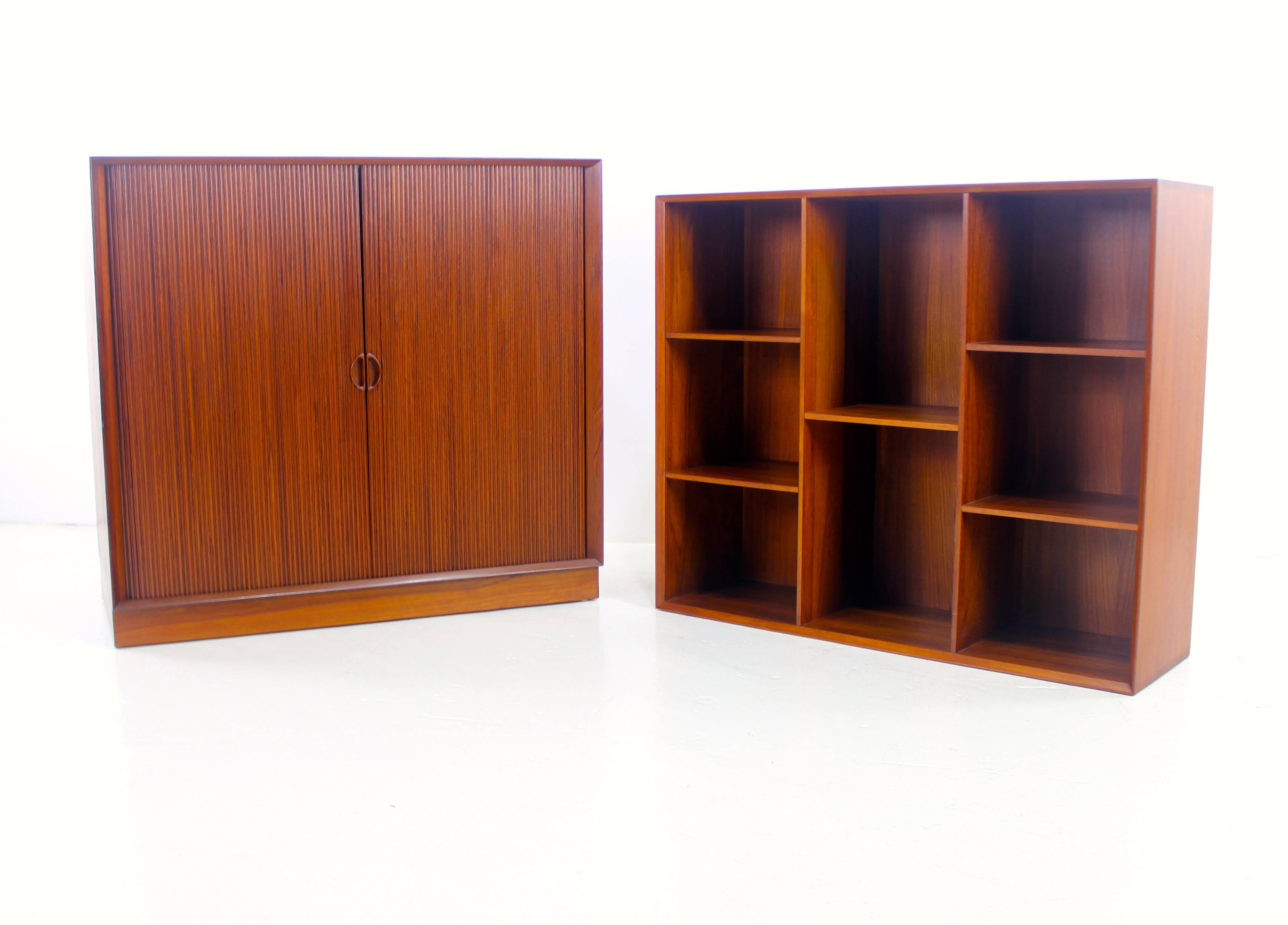 Danish Modern Solid Teak Cabinet with Tambour Doors Designed by Peter Hvidt For Sale 1
