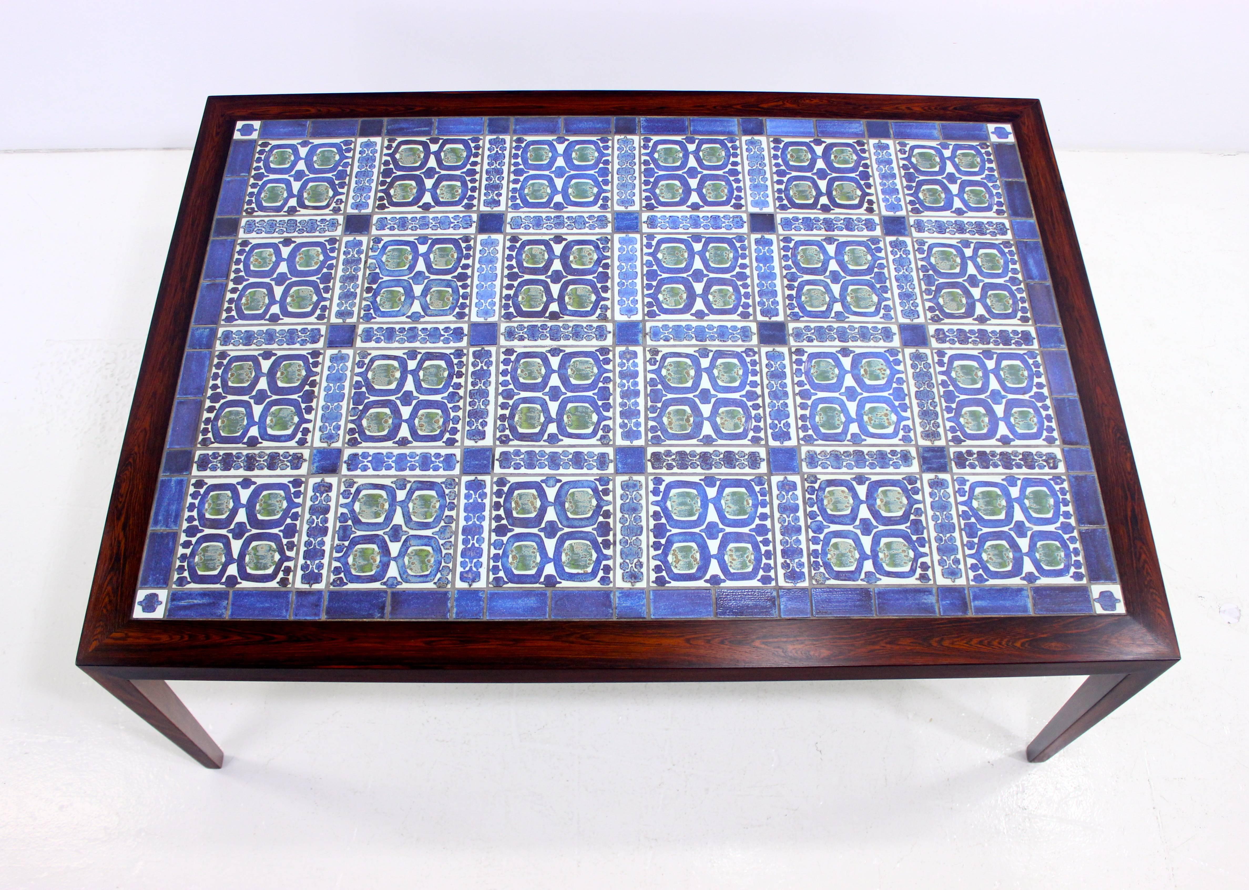 Scandinavian Modern Large Danish Modern Rosewood Coffee Table with Inlaid Tiles by Severin Hansen Jr For Sale