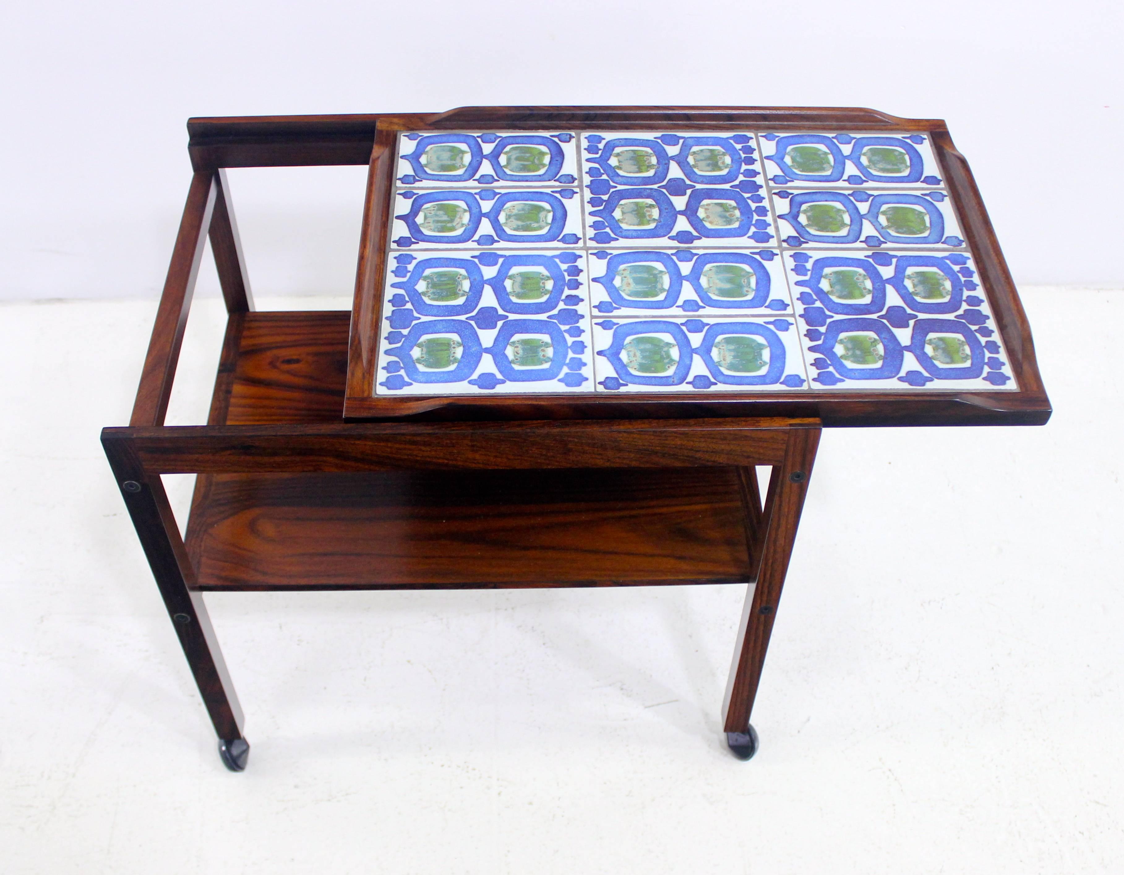 Danish Modern Rosewood Tea Cart with Royal Copenhagen Tiles by Severin Hansen Jr In Excellent Condition For Sale In Portland, OR