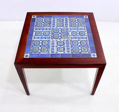 Danish Modern Rosewood Side Table with Royal Copenhagen Tiles by Severin Hansen