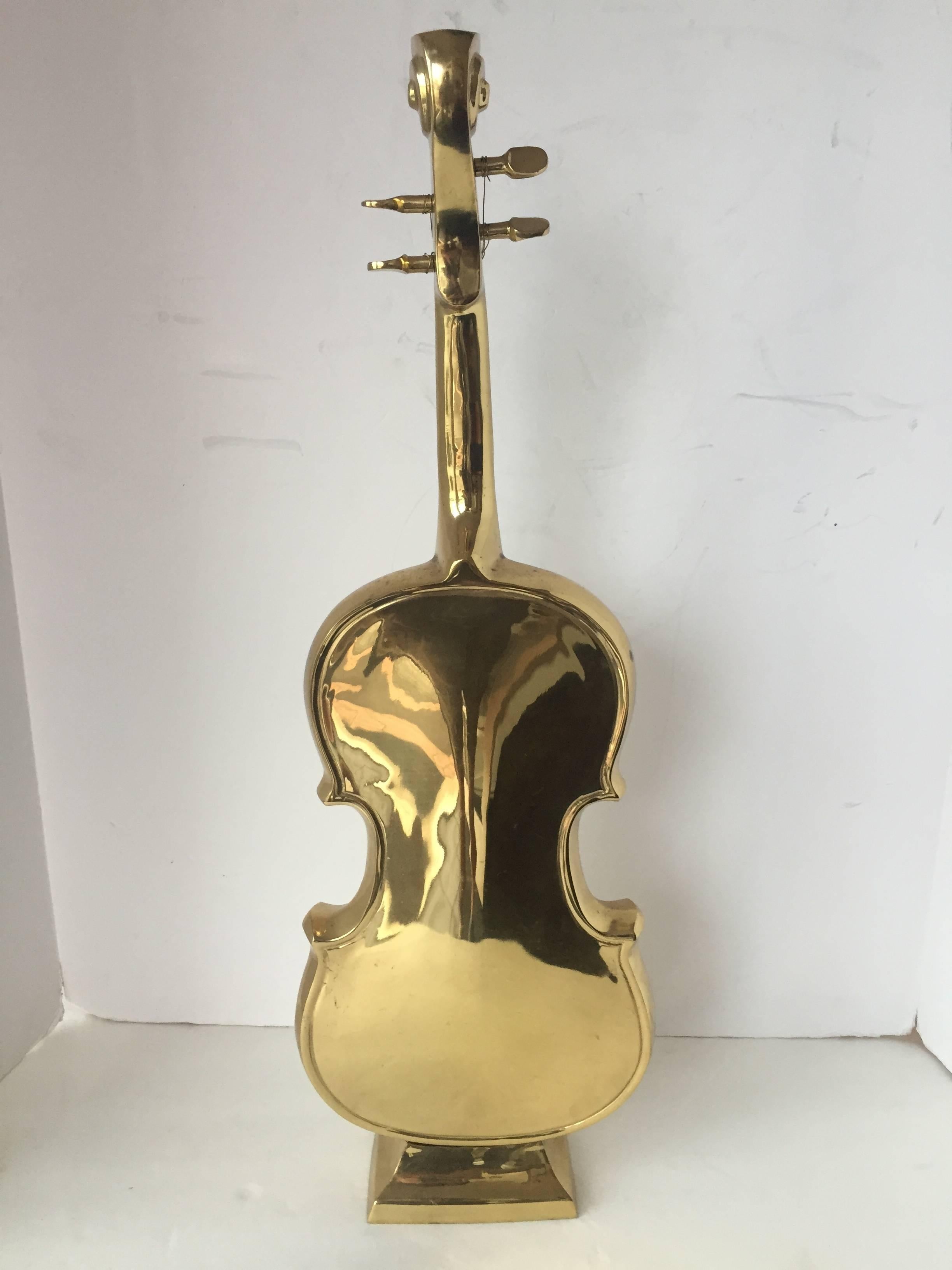 Hollywood Regency Brass Violin Sculpture