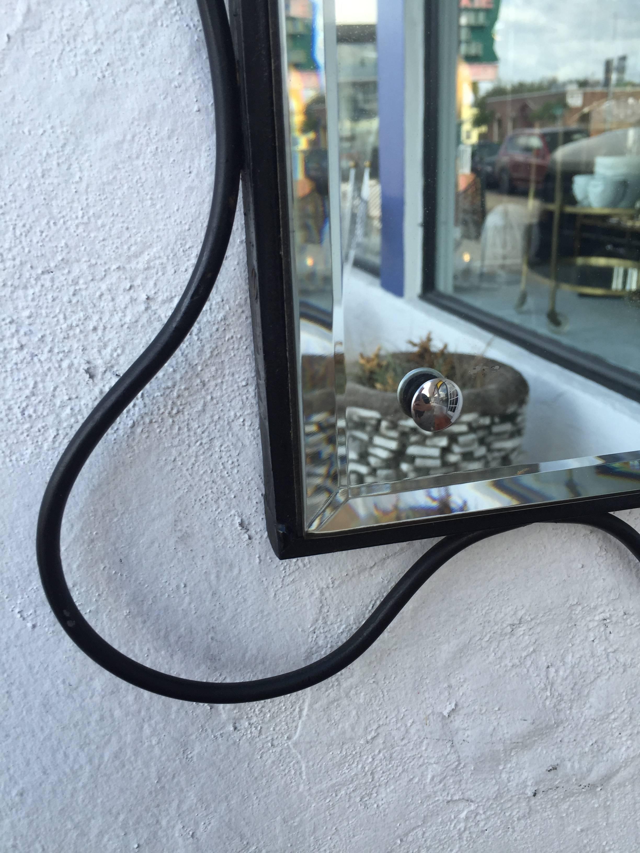 Mid-Century Wrought Iron Mirror in the Style of Jean Royère In Good Condition In West Palm Beach, FL
