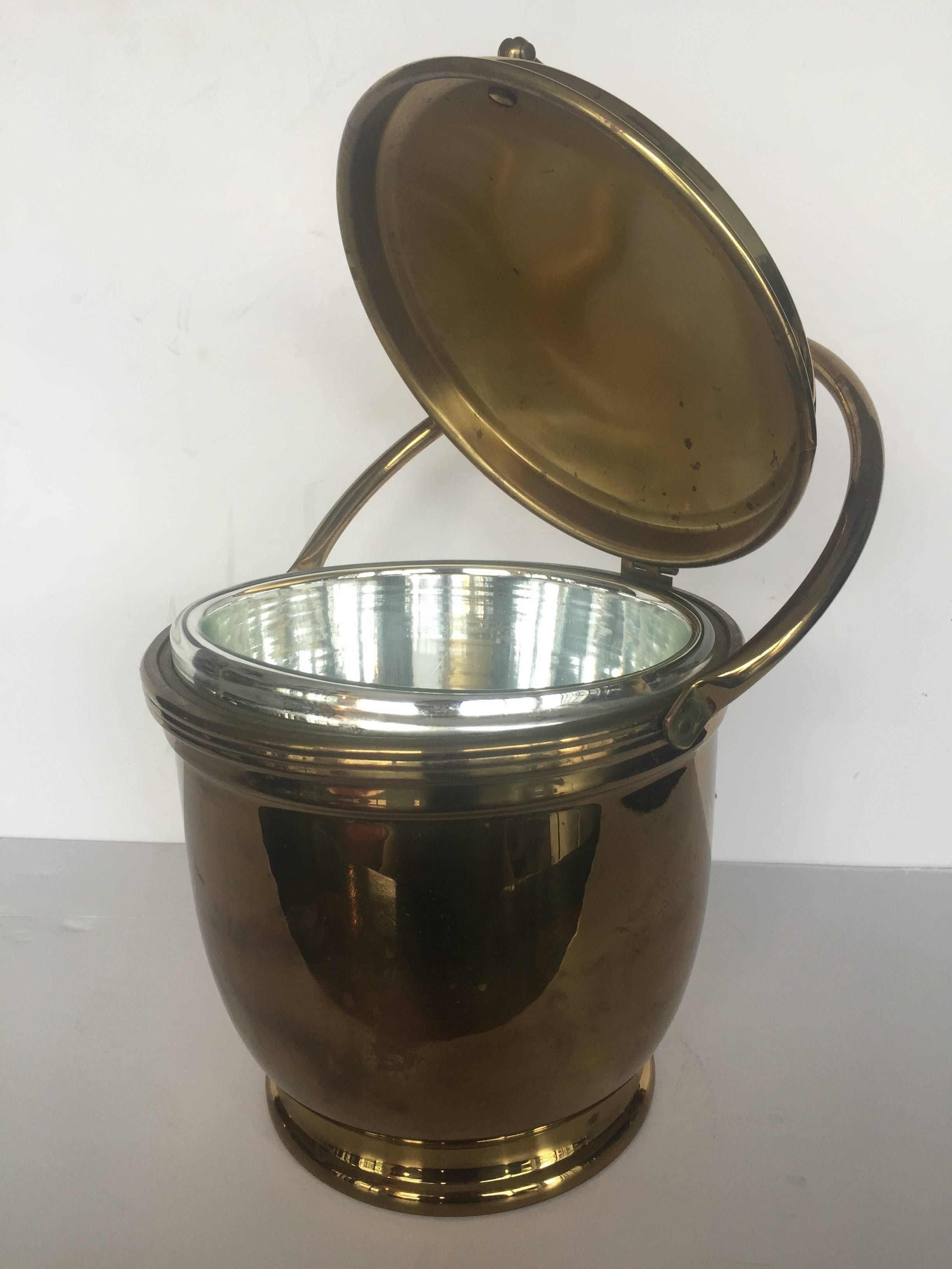 Brass Ice Bucket with Mercury Glass LIner In Good Condition In West Palm Beach, FL