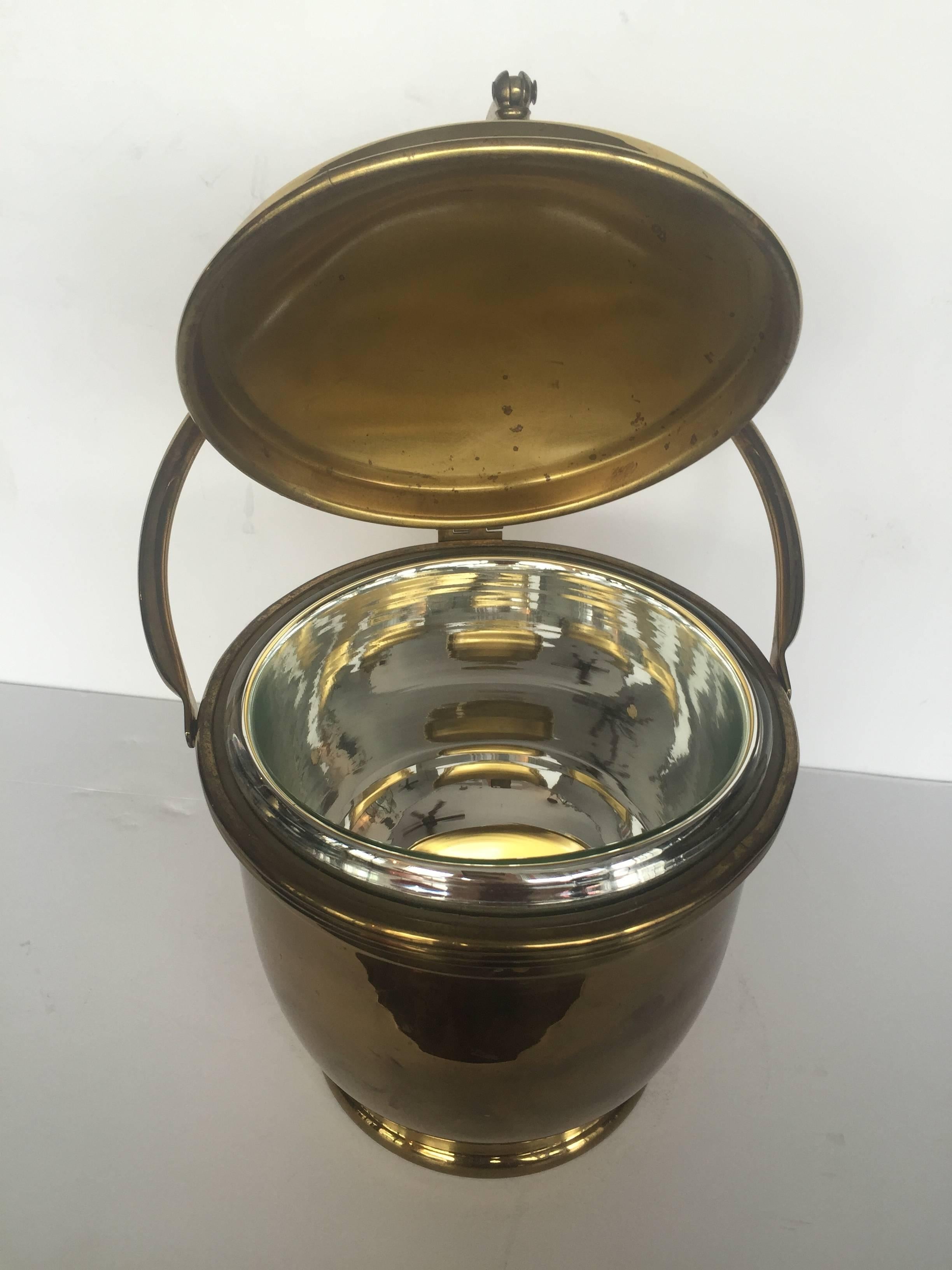 Unknown Brass Ice Bucket with Mercury Glass LIner