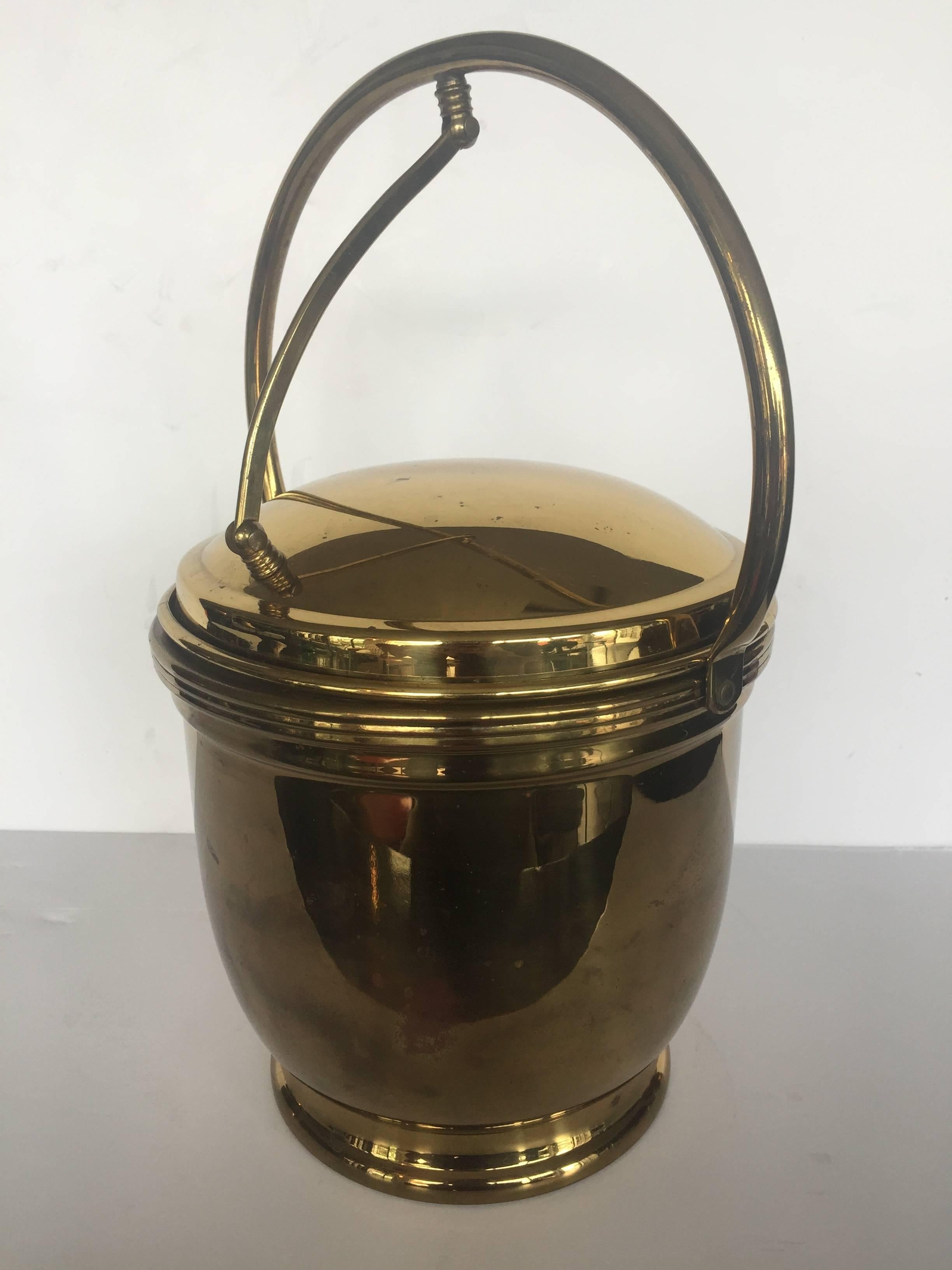Hollywood Regency Brass Ice Bucket with Mercury Glass LIner