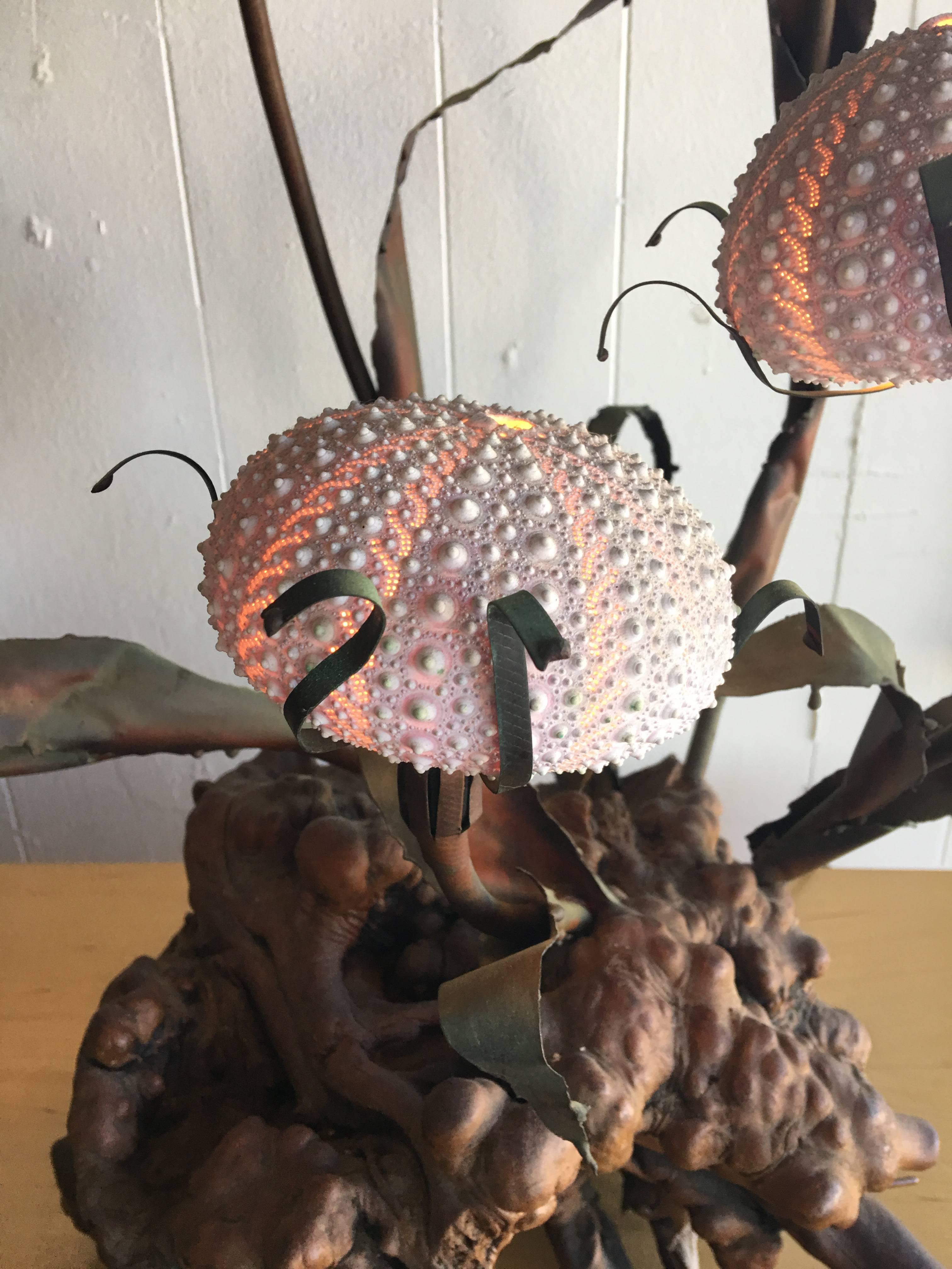 Unknown Large Five Light Root Wood and Copper Sea Urchin Table Lamp For Sale