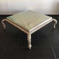 Square Silver Leaf Twisted Rope Wood Coffee Cocktail Table