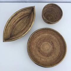 Trio of Rattan and Brass Bowls