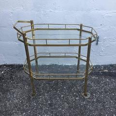 Mid-Century Pilished Brass and Glass Two-Tier Tea Cart