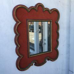 Red Velvet and Painted Wood Scalloped Spanish Mirror