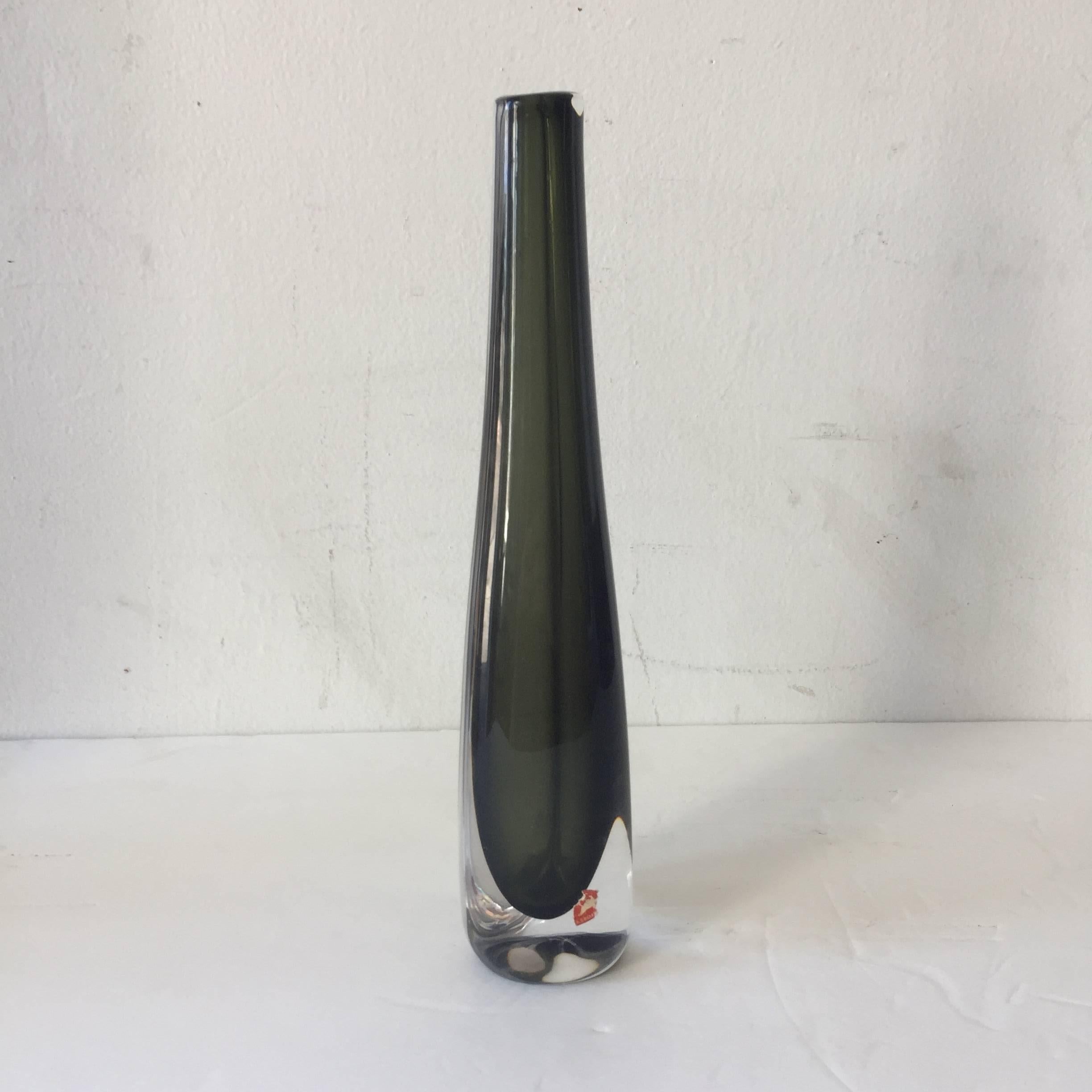 Mid-Century Modern Sommerso Cased Grey and Clear Orrefors Vase by Nils Landberg For Sale