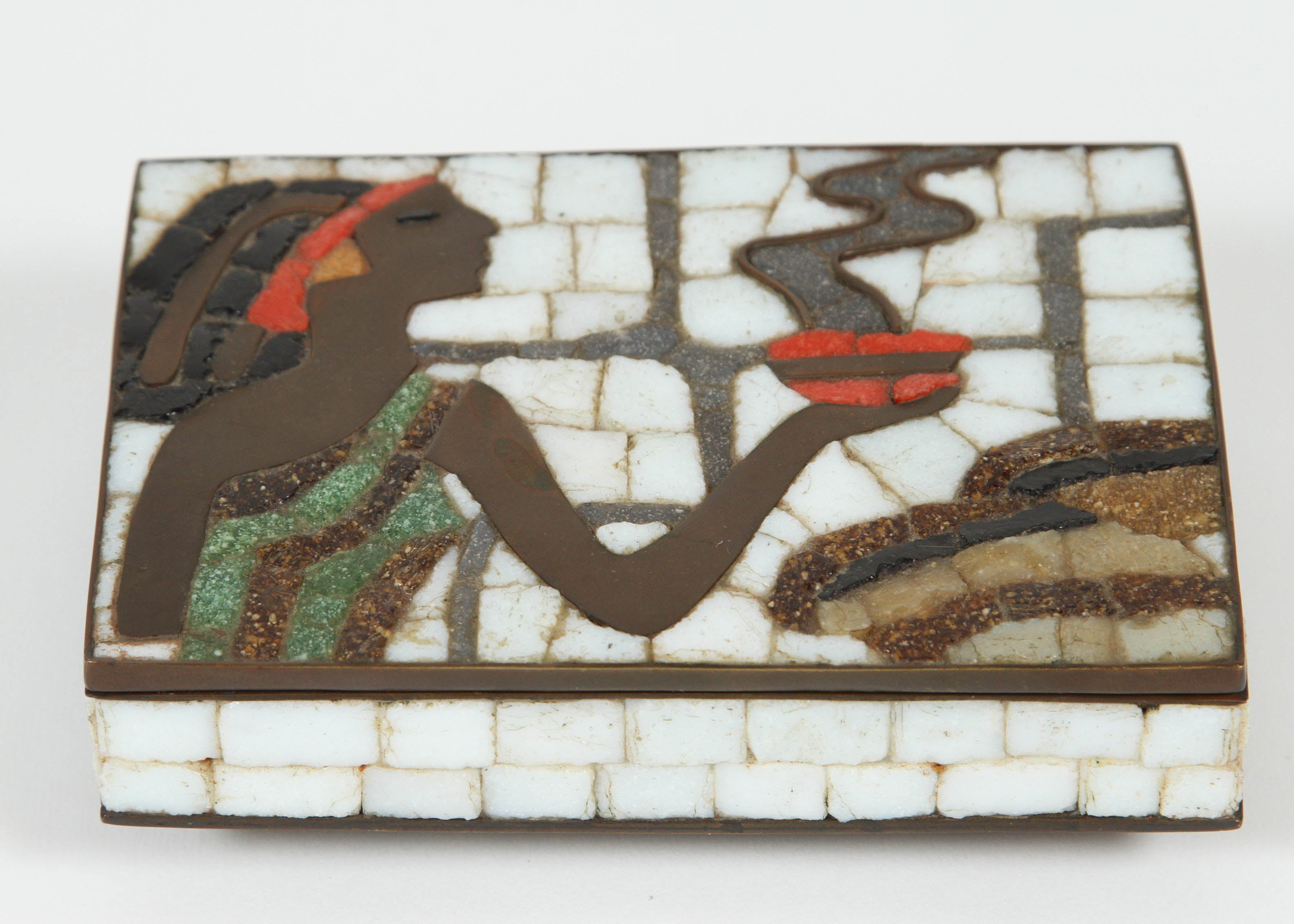 Mid-Century Brass Mosaic Box