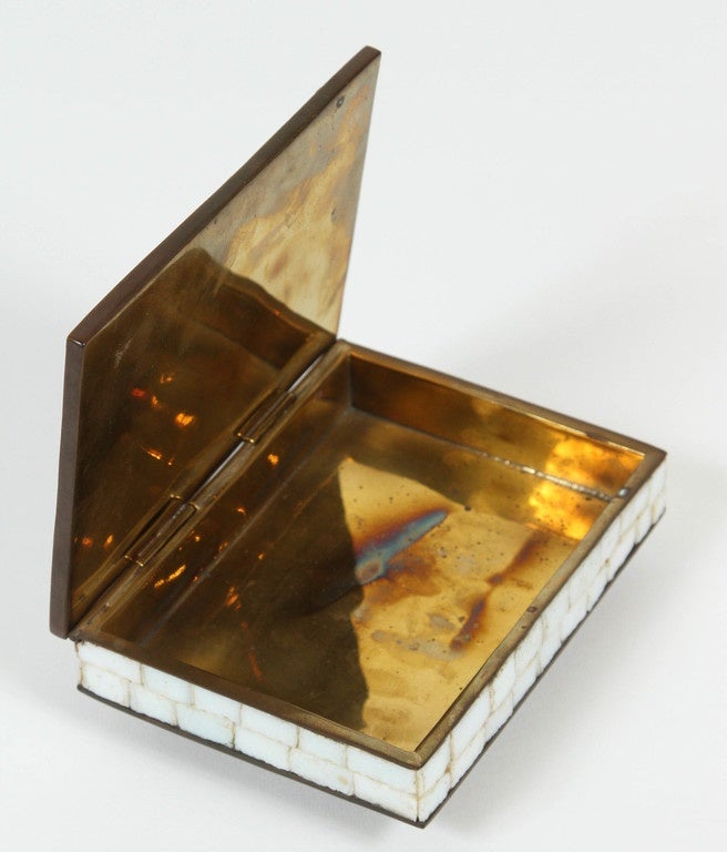 Metalwork Mid-Century Brass Mosaic Box