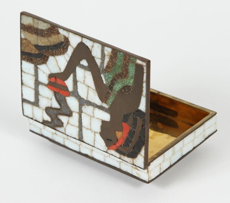 Mid-Century Brass Mosaic Box In Excellent Condition In Pasadena, CA