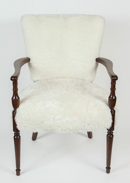 Sheepskin 1940s Walnut Armchair