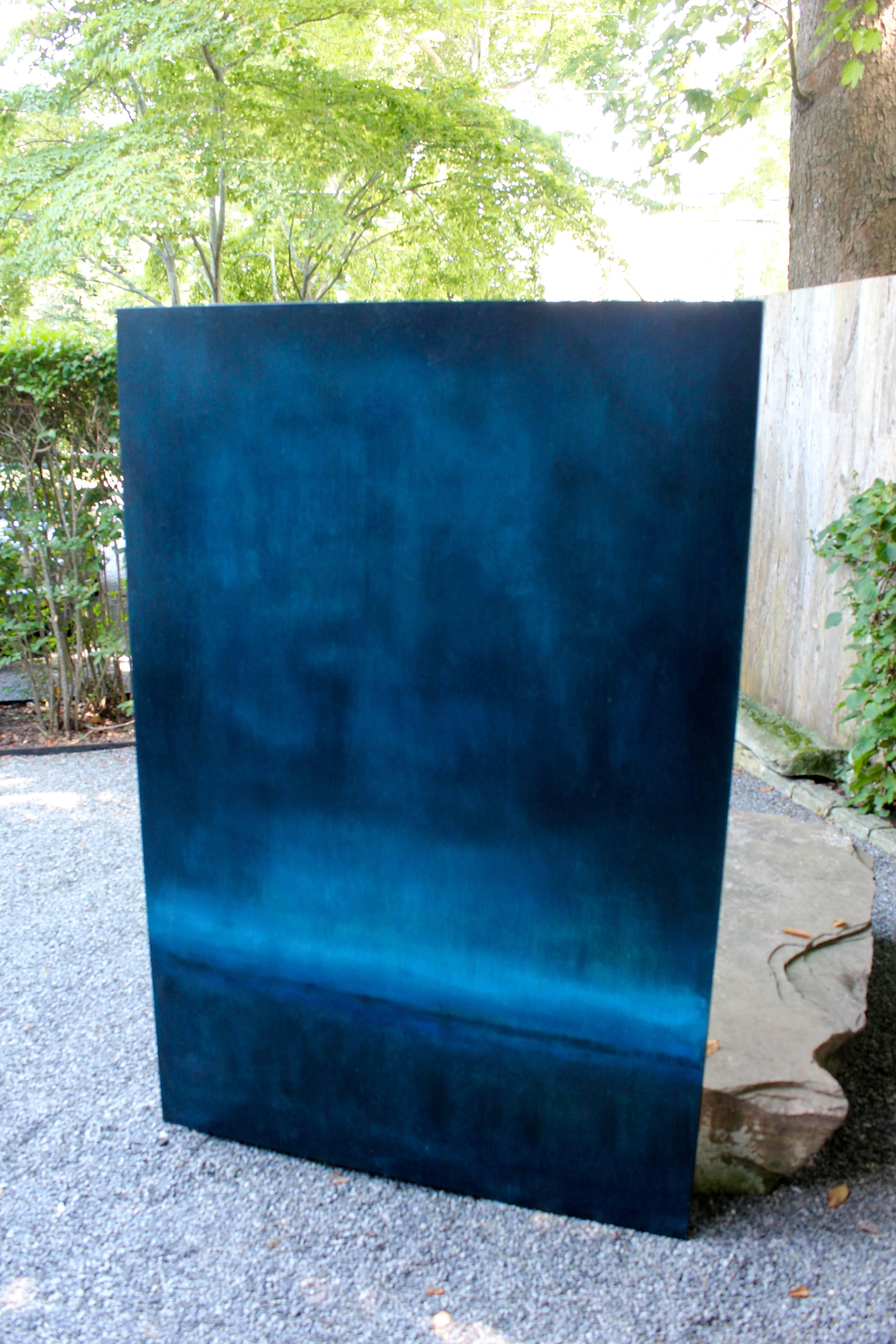 Contemporary Blue Night I Oil on Birchwood Panel