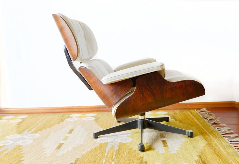 North American White Leather Lounge Chair, Charles Eames