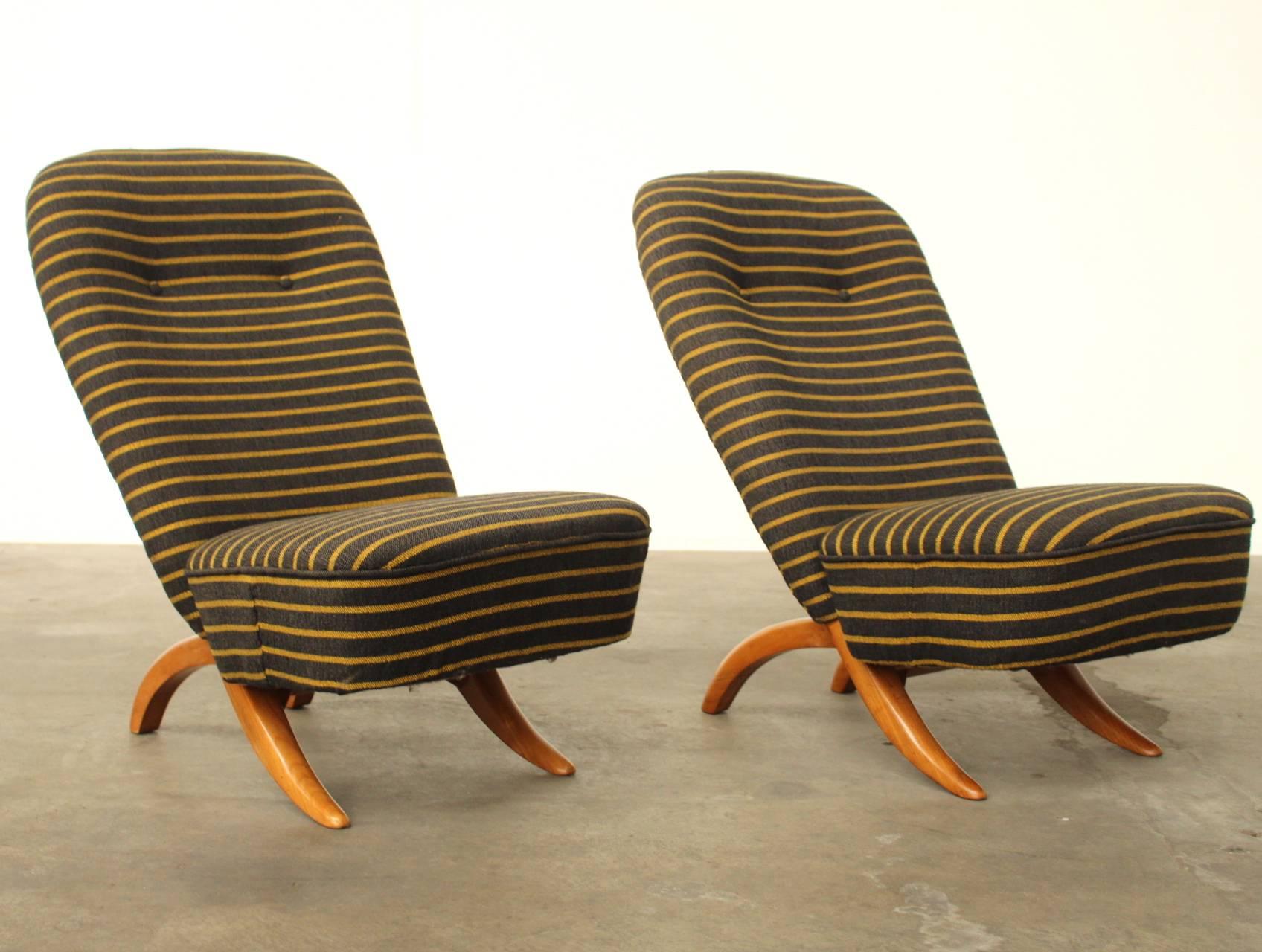 Mid-Century Modern Set of Two Congo Chairs by Theo Ruth for Artifort, Dutch Design, circa 1950