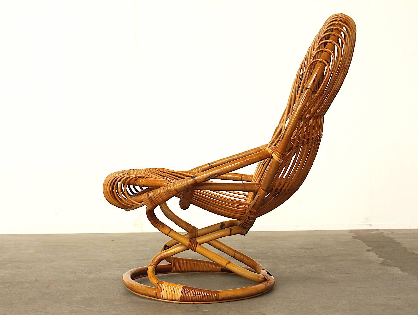 Mid-20th Century Giovanni Travasa for Bonacina Wicker Easy Chair, circa 1950