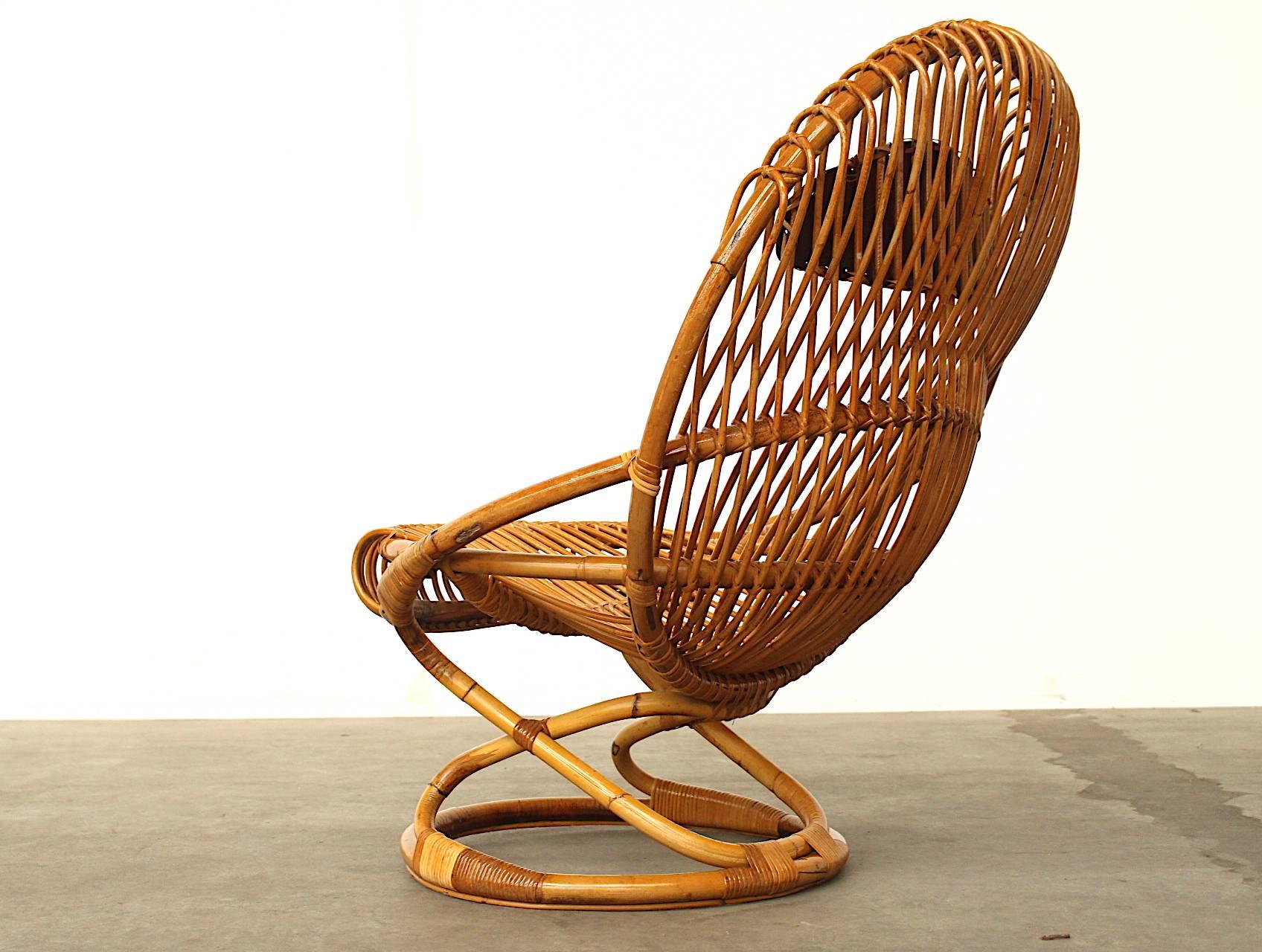 Leather Giovanni Travasa for Bonacina Wicker Easy Chair, circa 1950