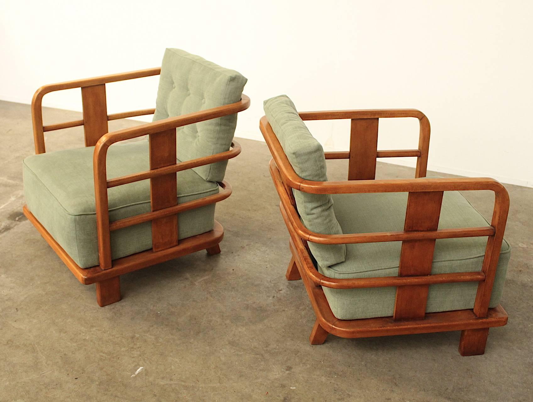 Mid-Century Modern Pair of Arm Chairs Easy Chairs, attributed to Jean Royere, France mid 1940's