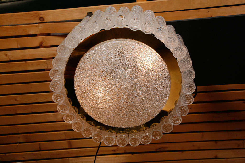 German Amazing Pair of Large Doria Flush Mount Ceiling Lights with Crystal Glass Tubes For Sale