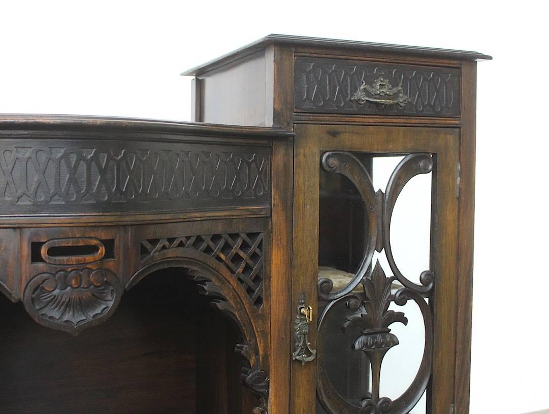 Velvet French Art Nouveau Showcase Cabinet or Service Buffet For Sale
