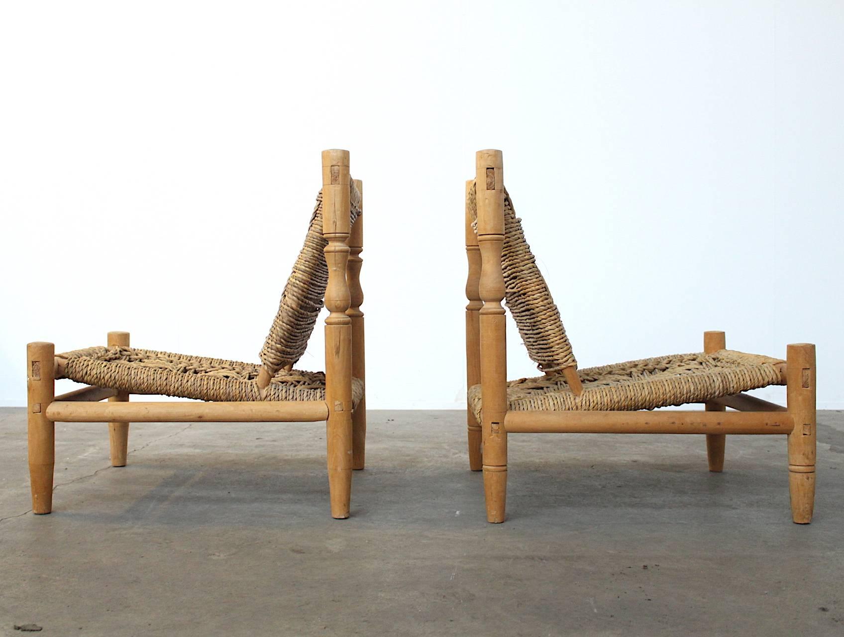 Hand-Woven Charlotte Perriand Style Pair of Easy Chairs