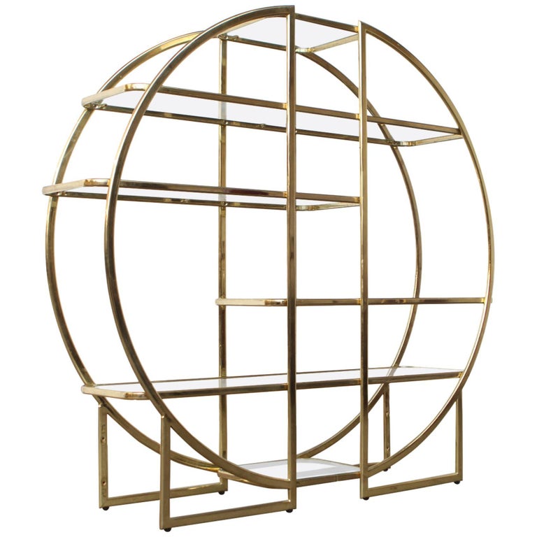Circular Brass Étagère with Glass Display Shelves at 1stDibs