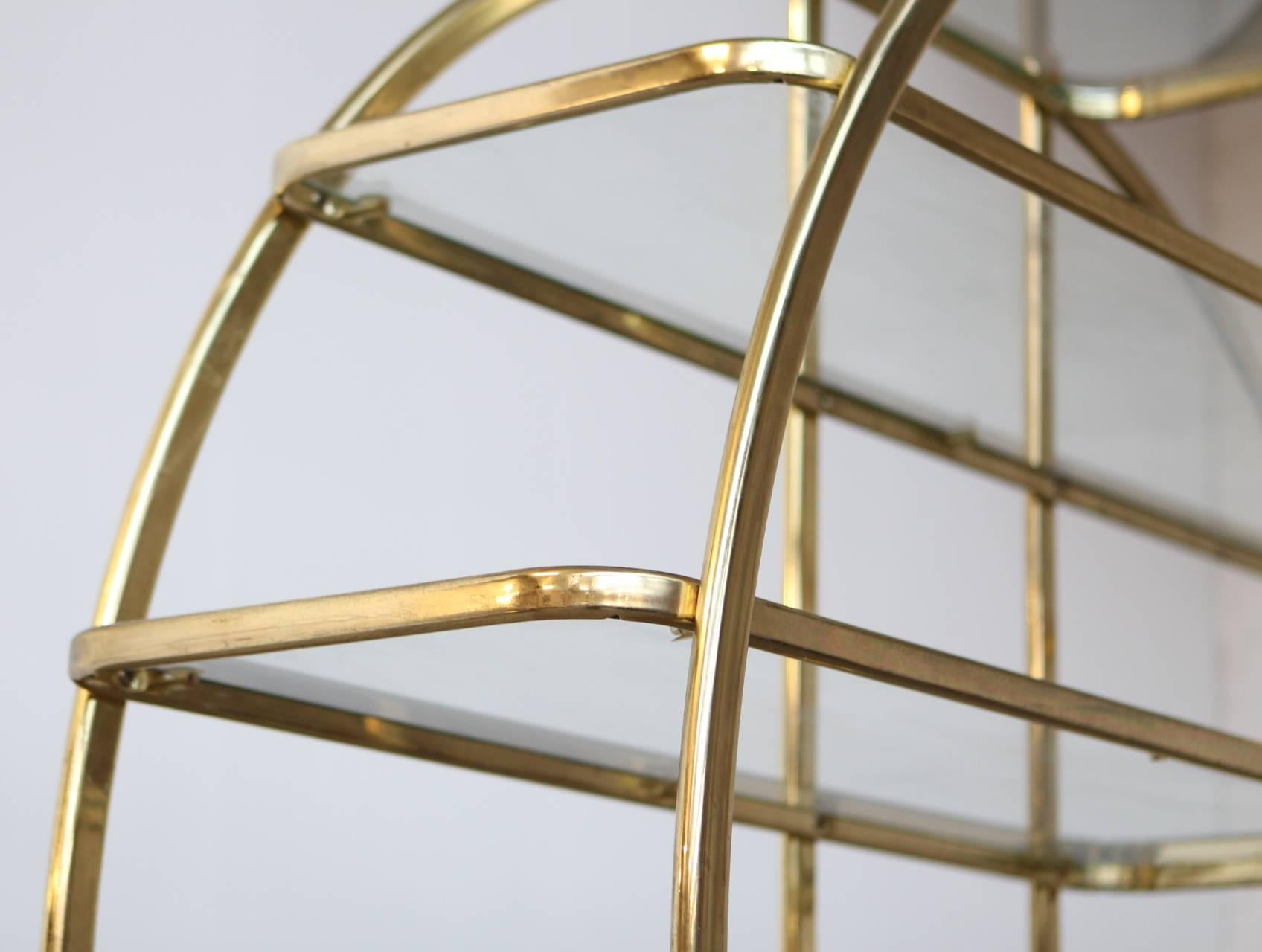 Hollywood Regency Circular Brass Étagère with Glass Display Shelves
