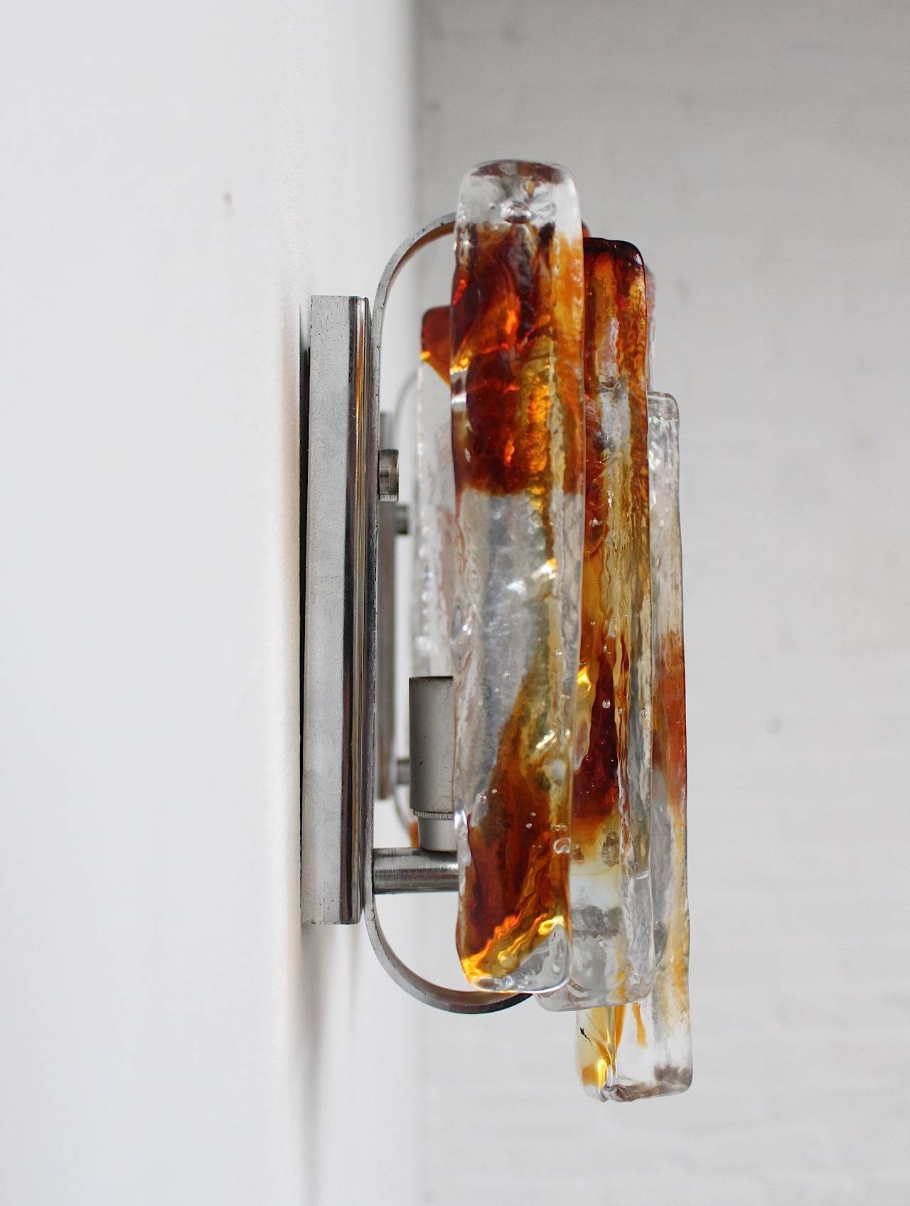 Set of Five Sculptural Murano Glass Wall Sconces by Mazzega In Excellent Condition In Amsterdam, NL