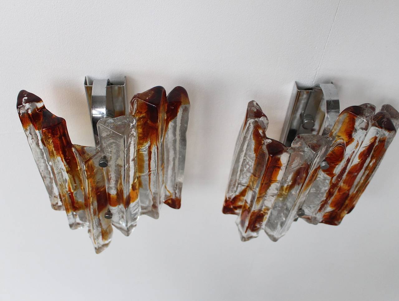 20th Century Set of Five Sculptural Murano Glass Wall Sconces by Mazzega
