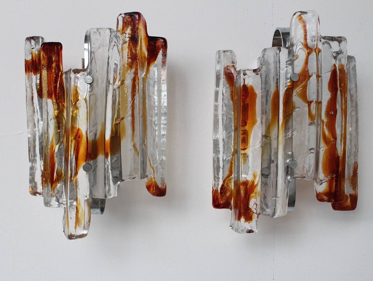 Metal Set of Five Sculptural Murano Glass Wall Sconces by Mazzega