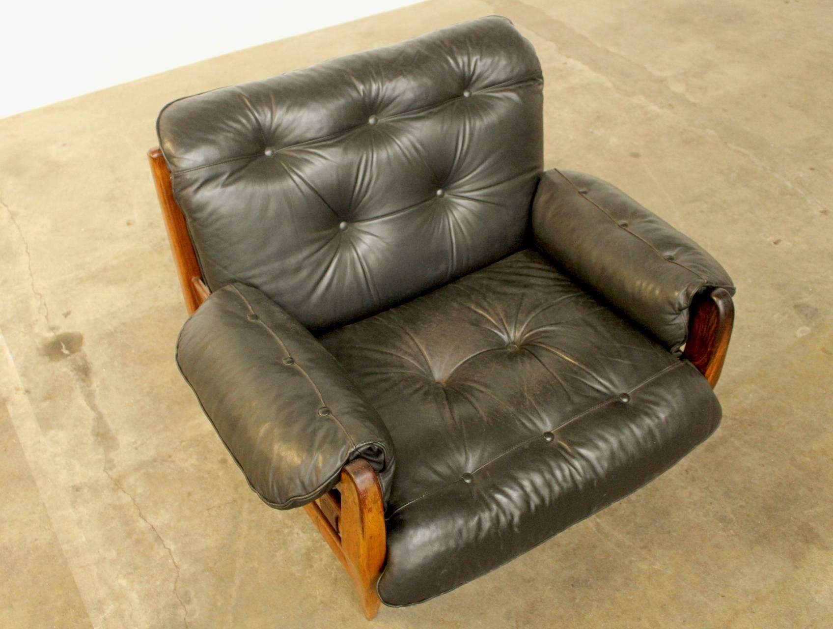 Mid-20th Century Rare Jean Gillon Rodeio Lounge Chair for Italma Wood Art For Sale