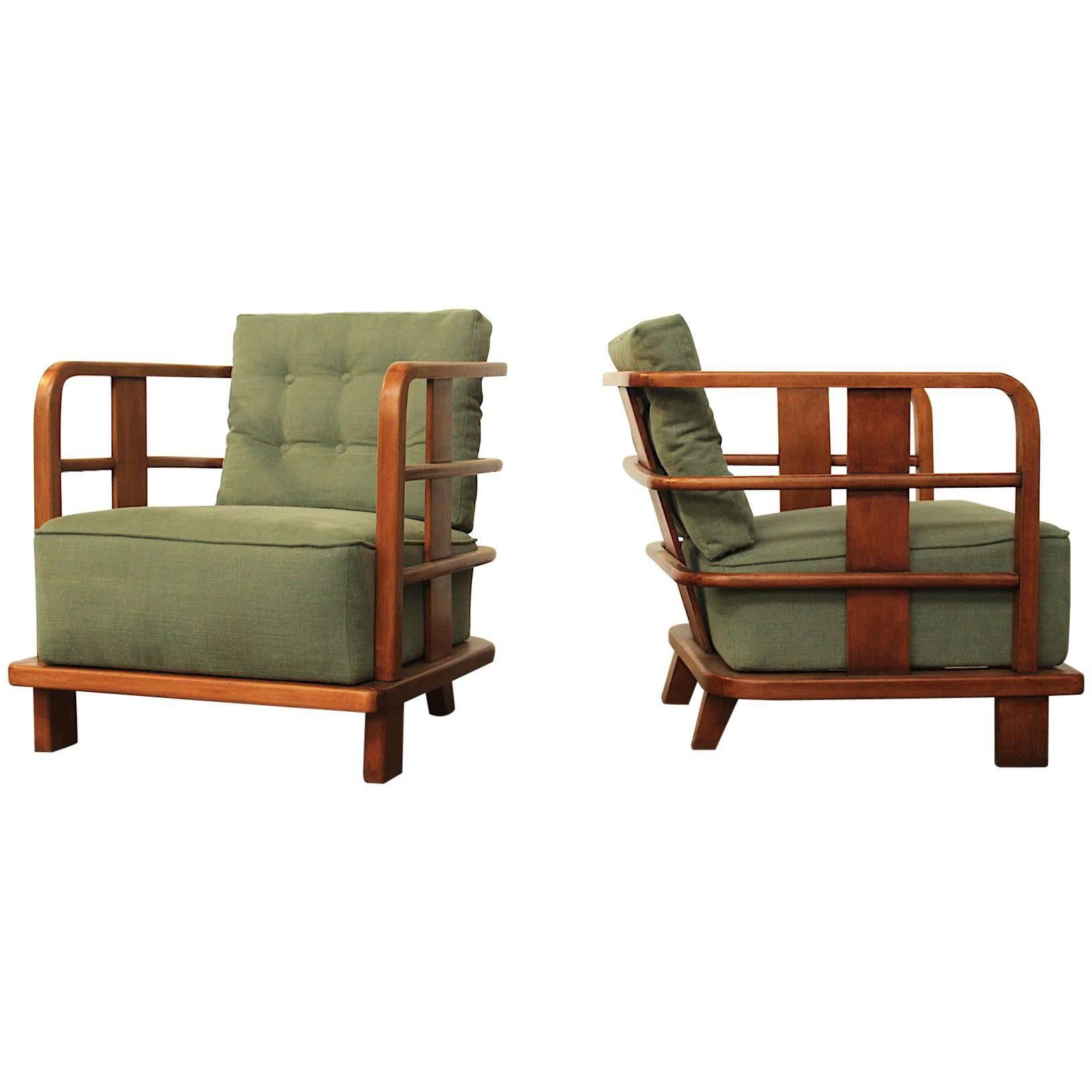 Pair of Lounge Easy Chairs, Attributed to Jean Royere, France, 1930s For Sale