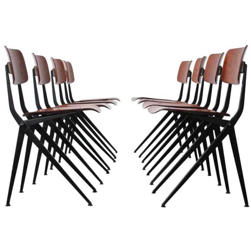Jean Prouvé Style Rare Compass Leg Dining Chairs