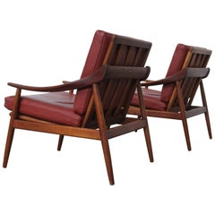 Pair of Kurt Ostervig for Jason Møbler Leather and Teak Lounge Chairs