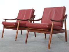Pair of Kurt Ostervig for Jason Møbler Leather and Teak Lounge Chairs