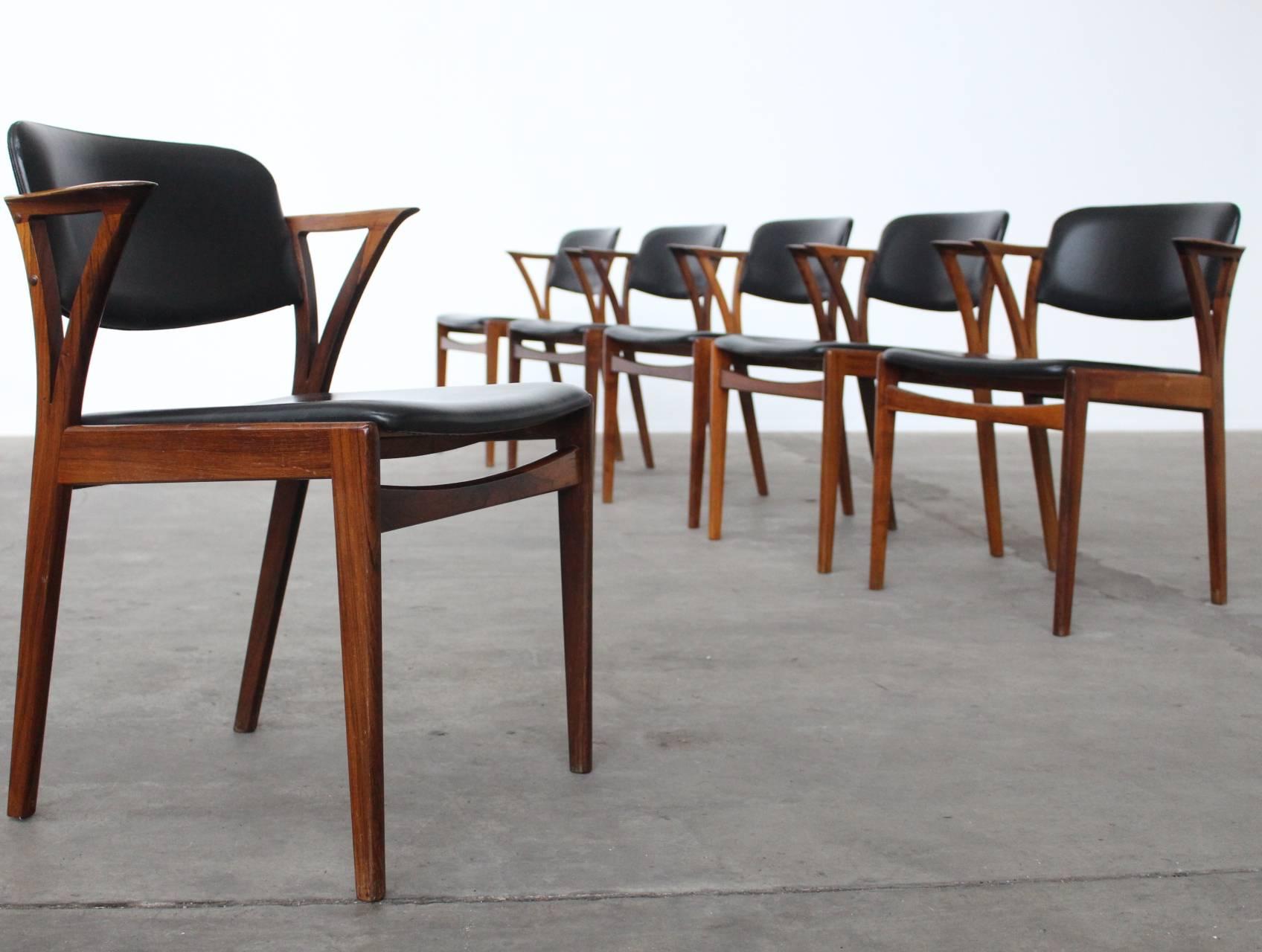 Set of Six Rosewood Kai Kristiansen Signed Bovenkamp Dining Chairs, Denmark 2