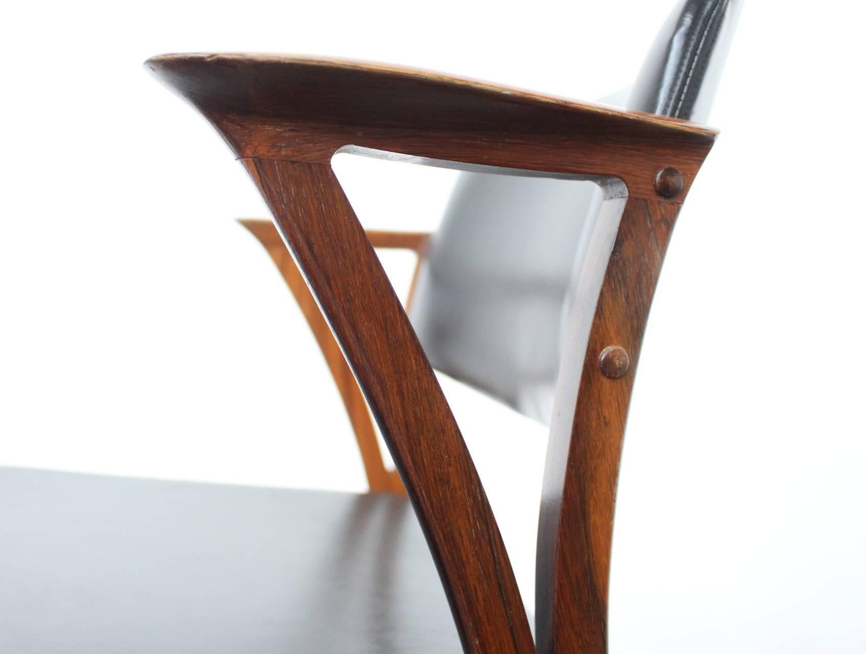 Mid-20th Century Set of Six Rosewood Kai Kristiansen Signed Bovenkamp Dining Chairs, Denmark