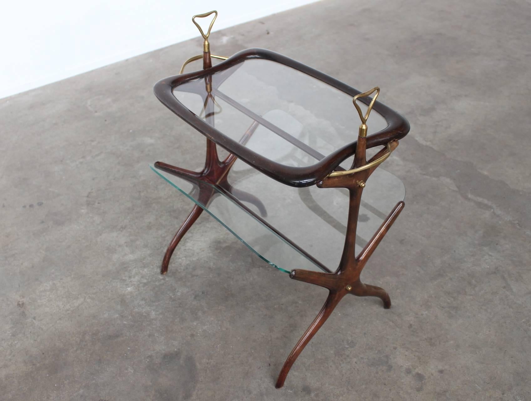 Mid-Century Modern Italian Lacca style Magazine Rack and Serving Tray Table, 1950s