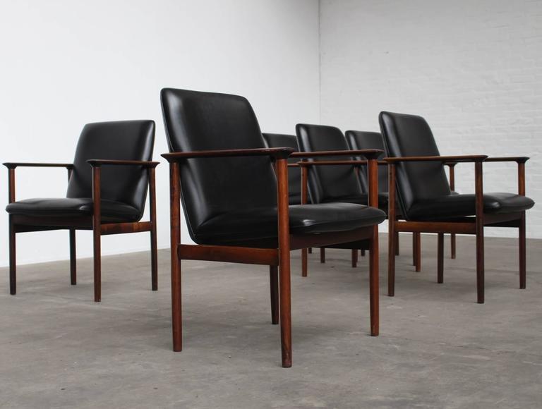 Set of Six Rosewood Conference Chairs by Arne Vodder for Sibast Denmark 1960s For Sale 3