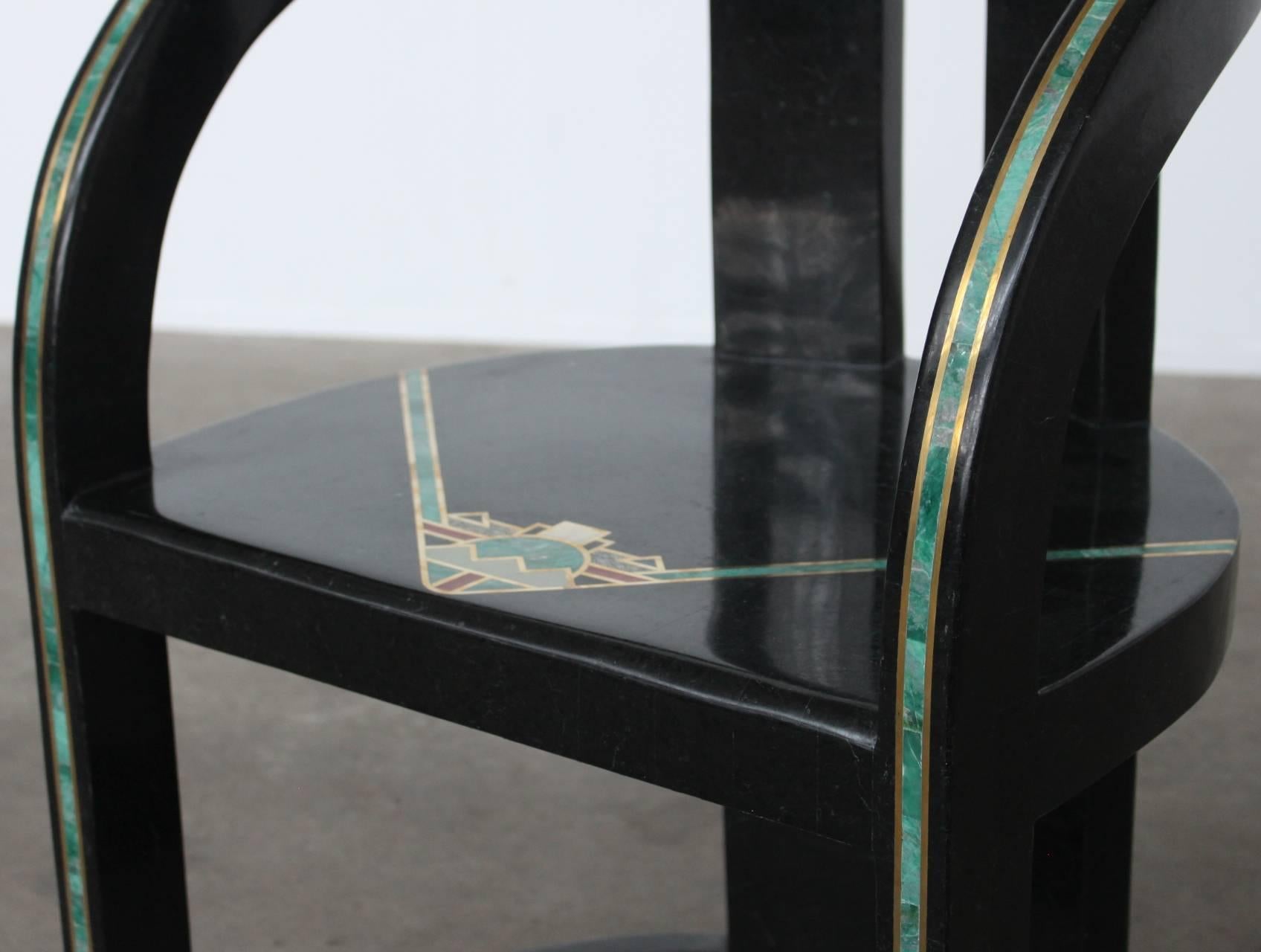 Mid-20th Century Rare Italian Black Marble Villa Versace Chair with Jade, Gold and Red Coral