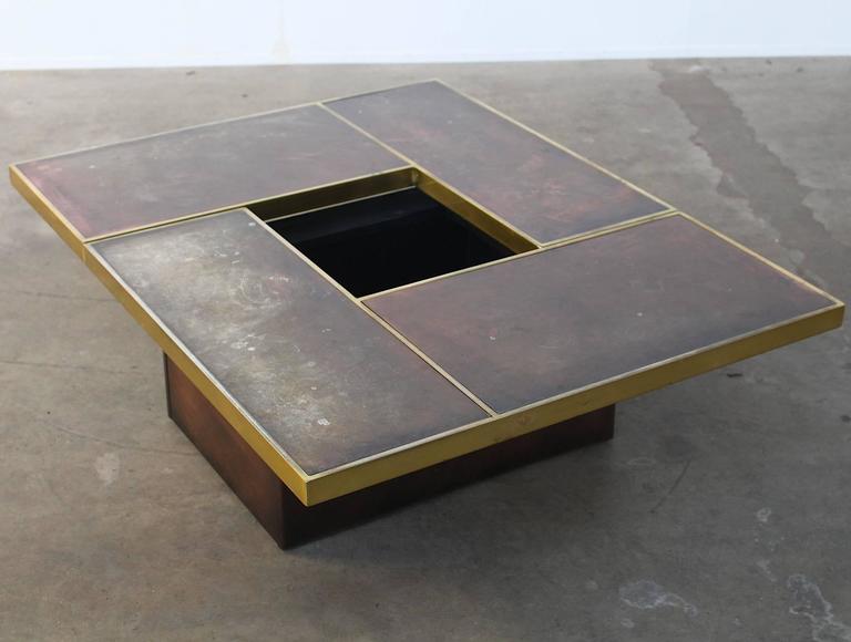 Italian Brushed Copper Cocktail Table with Bottle Storage by Willy