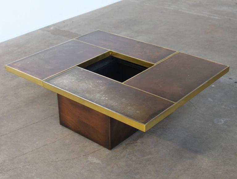 Italian Brushed Copper Cocktail Table with Bottle Storage by Willy