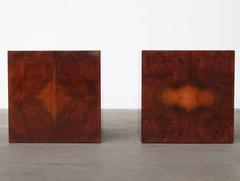 Pair of Burlwood Jean Claude Mahey Side Tables or display Cubes, France, 1970s